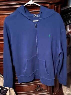 Mens Size Large Polo Ralph Lauren Navy Half-Zip Hoodie with Green Pony